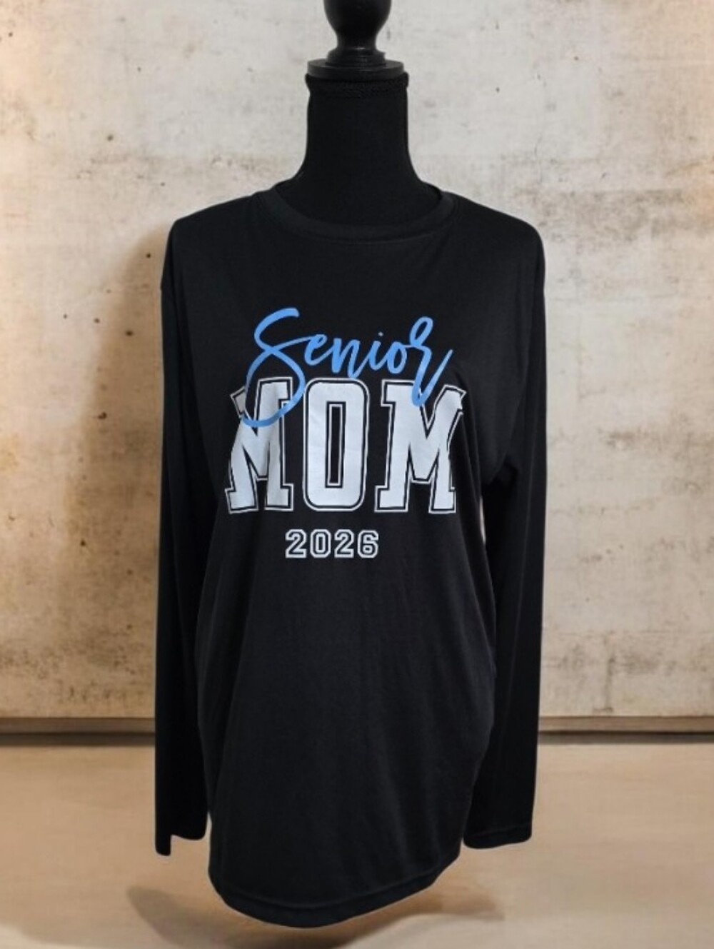 #X20  Senior Mom 2026 Long Sleeve Tee - Black with Blue & White Graphics